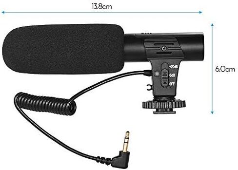 Camera Microphone, Super Cardioid Shotgun Mic with NCR Noise Reduction 3.5mm for DSLR Camcorder Video Recording Interview Vlogging in Kuwait