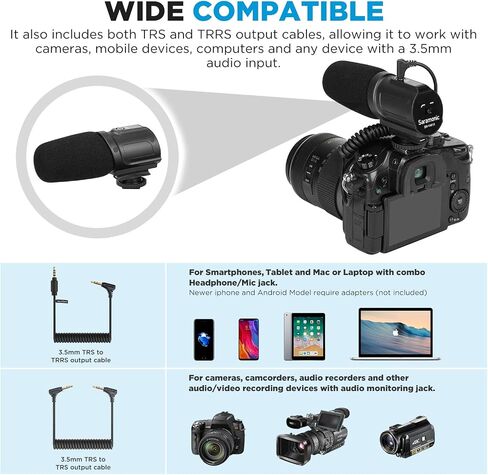 Saramonic Shotgun Mic Camera Microphone with Shock Mount&WindCover Professional Condenser Microphone Cardioid for DSLR Canon Nikon Camcorders YouTube Video Interview Streaming Recording-SR-VM1X in Kuwait