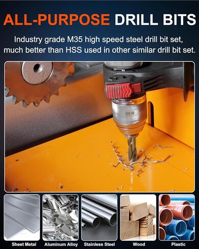 COMOWARE Cobalt Drill Bit Set 115Pcs M35 High Speed Steel Twist | Jobber Length 135° Split Point for Hardened Metal, Steel, Cast Iron and Wood Plastic with Indexed & Case, 1/16" - 1/2" in Kuwait
