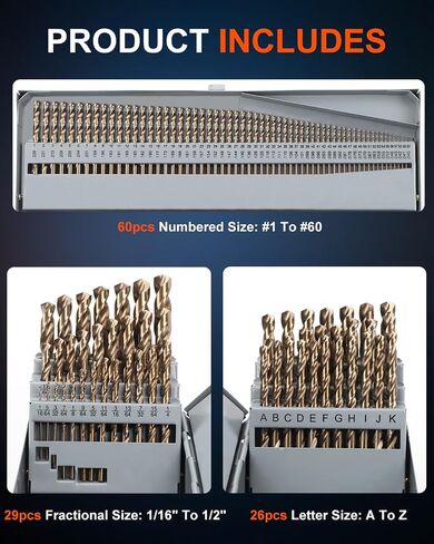 COMOWARE Cobalt Drill Bit Set 115Pcs M35 High Speed Steel Twist | Jobber Length 135° Split Point for Hardened Metal, Steel, Cast Iron and Wood Plastic with Indexed & Case, 1/16" - 1/2" in Kuwait