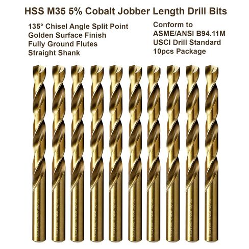 MAXTOOL 1/4" 10PCs Identical Cobalt Jobber Length Drill Bits HSS M35 Twist Drill Bits Fully Ground Golden Straight Shank Drills; JBF35G10R16E10 in Kuwait