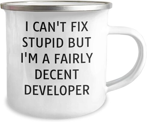 Funny Developer Gifts, I Can't Fix Stupid But I'm A Fairly Decent Developer Camping Mug, Birthday Unique Gifts from Men to Developer Friends in Kuwait