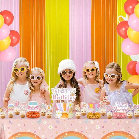 Groovy Foil Fringe Curtains Backdrop Birthday Party Decorations, 2 Pack | 3.28 x 6.56 Ft Orange Yellow Pink Tinsel Streamers Photo Booth Props for Hippie Retro Boho Themed Party Decor Supplies Favors in Kuwait