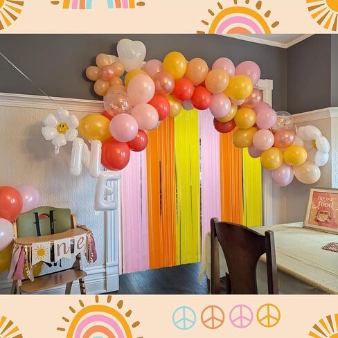 Groovy Foil Fringe Curtains Backdrop Birthday Party Decorations, 2 Pack | 3.28 x 6.56 Ft Orange Yellow Pink Tinsel Streamers Photo Booth Props for Hippie Retro Boho Themed Party Decor Supplies Favors in Kuwait