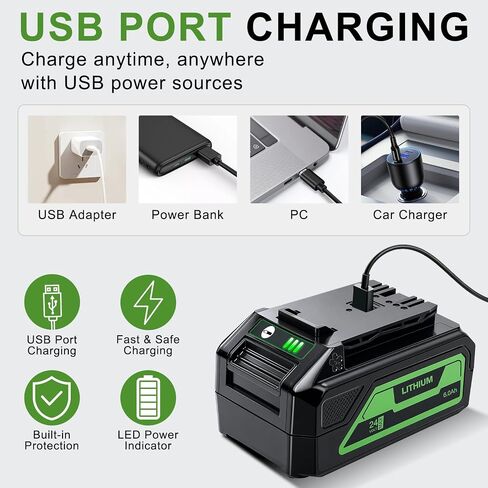 6000mAh Replacement for Greenworks 24V Battery | Compatible with Models 29842 29852 LB24A020 BAG709 Perfect for Lawn Mowers, Trimmers, Chainsaws & All 24V Cordless Tools in Kuwait