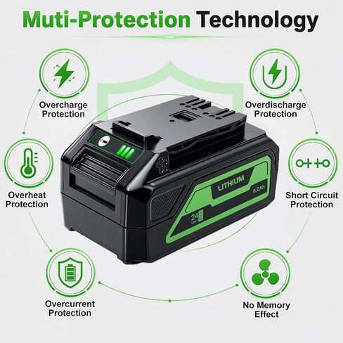 6000mAh Replacement for Greenworks 24V Battery | Compatible with Models 29842 29852 LB24A020 BAG709 Perfect for Lawn Mowers, Trimmers, Chainsaws & All 24V Cordless Tools in Kuwait