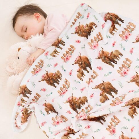 Highland Cow Lovey Baby Blanket for Boys Girls Soft Fleece Minky Blanket with Dotted Backing Double Layer Newborn Toddler Blankie for Nursery Stroller Crib Gift to Son Nephew Grandson 26.5 * 40 Inches in Kuwait
