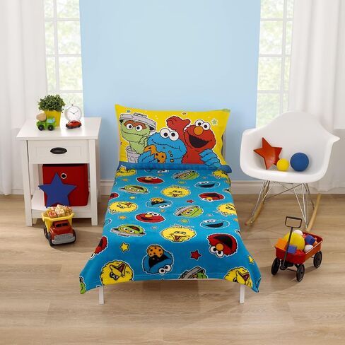 Sesame Street Come and Play Blue, Green, Red and Yellow, Elmo, Big Bird, Cookie Monster, and Oscar The Grouch Toddler Blanket in Kuwait