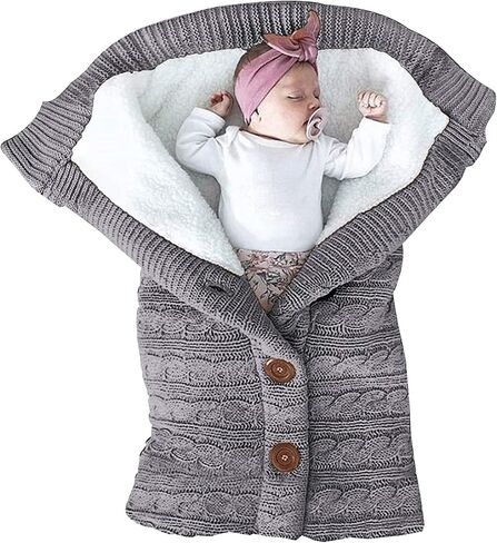 XMWEALTHY Unisex Infant Swaddle Blankets Soft Thick Fleece Knit Baby Girls Boys Stroller Wraps (Baby Grey1) in Kuwait