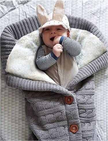 XMWEALTHY Unisex Infant Swaddle Blankets Soft Thick Fleece Knit Baby Girls Boys Stroller Wraps (Baby Grey1) in Kuwait
