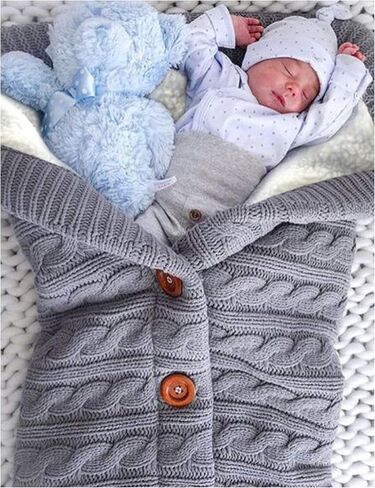 XMWEALTHY Unisex Infant Swaddle Blankets Soft Thick Fleece Knit Baby Girls Boys Stroller Wraps (Baby Grey1) in Kuwait
