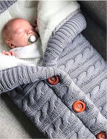 XMWEALTHY Unisex Infant Swaddle Blankets Soft Thick Fleece Knit Baby Girls Boys Stroller Wraps (Baby Grey1) in Kuwait