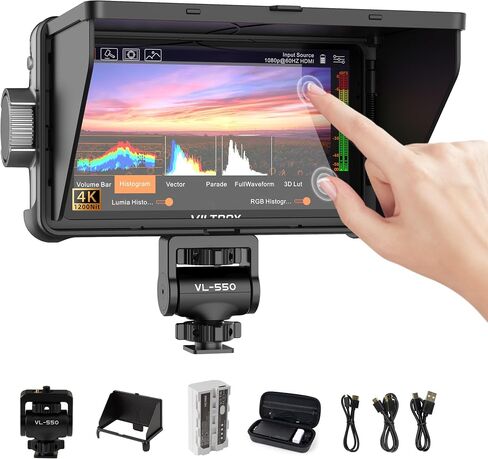 VILTROX DC-550 Pro 5.5 inch Camera Field Monitor, 4K HDMI Touchscreen DSLR Camera Monitor with Battery Sunshade Hood, 1200 Nits 3D Lut 1920X1080 HD Focus Peaking Assist On Camera Video Monitor in Kuwait