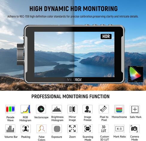 VILTROX DC-550 Pro 5.5 inch Camera Field Monitor, 4K HDMI Touchscreen DSLR Camera Monitor with Battery Sunshade Hood, 1200 Nits 3D Lut 1920X1080 HD Focus Peaking Assist On Camera Video Monitor in Kuwait