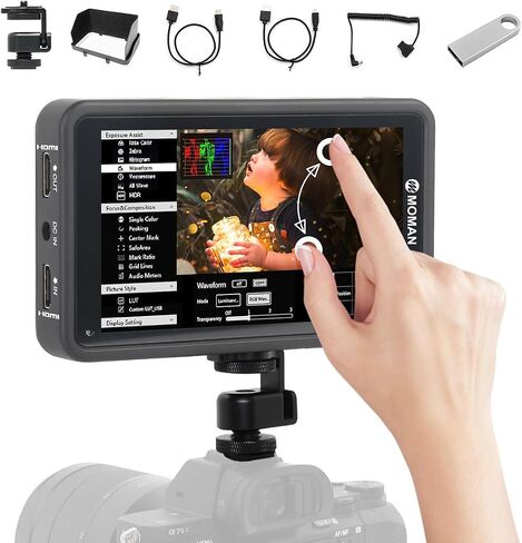 Touch Screen Camera Field Monitor, Moman M5Ⅱ 1000nits 5.5 inch Camera Field Monitor 1920X1080 Full HD with 3D LUT HDR Waveform Vector Scope for DSLR Mirrorless Camera, Field-Monitor-Touch-Screen-Hd in Kuwait