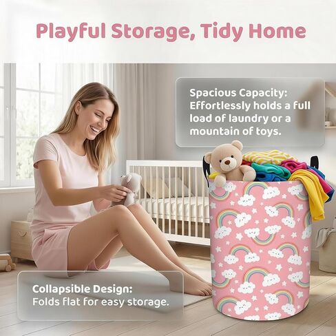 Rainbow Laundry Hamper – Stylish Nursery Hamper for Girls, Large Capacity & Collapsible Design, Perfect for Kids Room Decor, Toy Storage, and Baby Girl Gifts (A) in Kuwait