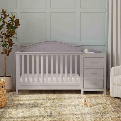 Davinci Charlie 4-in-1 Convertible Baby Crib w/Changing Table, Grey | Greenguard Certified Baby Crib Convertible to Toddler Bed, Daybed, Full-Size Bed - Changing Table Combo w/ Extra Storage in Kuwait