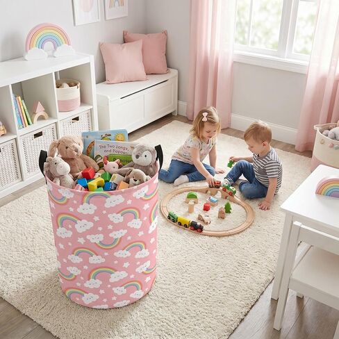 Rainbow Laundry Hamper – Stylish Nursery Hamper for Girls, Large Capacity & Collapsible Design, Perfect for Kids Room Decor, Toy Storage, and Baby Girl Gifts (A) in Kuwait