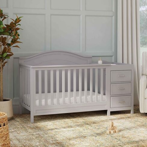 Davinci Charlie 4-in-1 Convertible Baby Crib w/Changing Table, Grey | Greenguard Certified Baby Crib Convertible to Toddler Bed, Daybed, Full-Size Bed - Changing Table Combo w/ Extra Storage in Kuwait