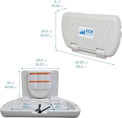 ECR4Kids Horizontal Wall-Mounted Baby Changing Station, Slim, White Granite | High-density plastic, GREENGUARD Gold Certified, 50 lb capacity, ASTM & ADA compliant, fold-down design and diaper bag hooks in Saudi Arabia