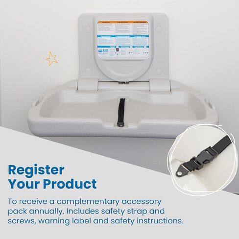ECR4Kids Horizontal Wall-Mounted Baby Changing Station, Slim, White Granite | High-density plastic, GREENGUARD Gold Certified, 50 lb capacity, ASTM & ADA compliant, fold-down design and diaper bag hooks in Saudi Arabia