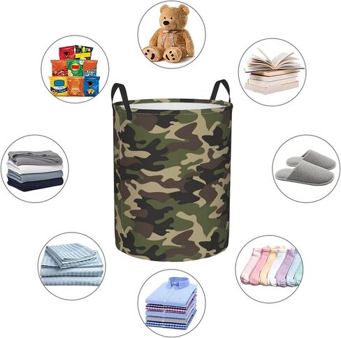 62L Round Laundry Hamper Camouflage Pattern Storage Basket Waterproof Coating Green Camo Organizer Bin For Nursery Clothes Toys in Kuwait
