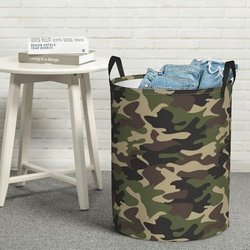 62L Round Laundry Hamper Camouflage Pattern Storage Basket Waterproof Coating Green Camo Organizer Bin For Nursery Clothes Toys in Kuwait