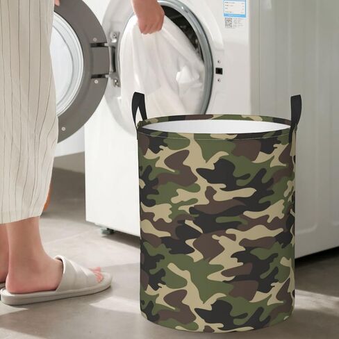 62L Round Laundry Hamper Camouflage Pattern Storage Basket Waterproof Coating Green Camo Organizer Bin For Nursery Clothes Toys in Kuwait