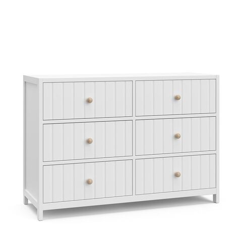 Graco Teddi 6 Drawer Double Dresser, White | GREENGUARD Gold Certified, Interlocking Drawer System, Includes Two Sets of Knobs for Personalization, Kids Bedroom Dresser in Kuwait