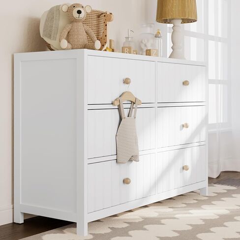 Graco Teddi 6 Drawer Double Dresser, White | GREENGUARD Gold Certified, Interlocking Drawer System, Includes Two Sets of Knobs for Personalization, Kids Bedroom Dresser in Kuwait