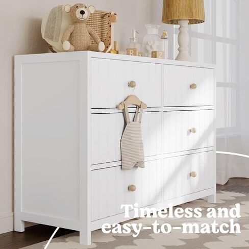 Graco Teddi 6 Drawer Double Dresser, White | GREENGUARD Gold Certified, Interlocking Drawer System, Includes Two Sets of Knobs for Personalization, Kids Bedroom Dresser in Kuwait
