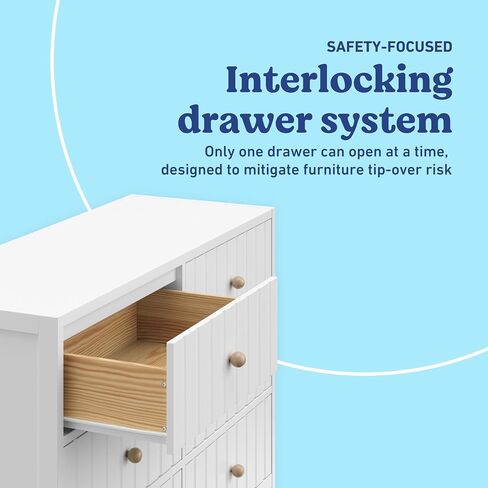 Graco Teddi 6 Drawer Double Dresser, White | GREENGUARD Gold Certified, Interlocking Drawer System, Includes Two Sets of Knobs for Personalization, Kids Bedroom Dresser in Kuwait