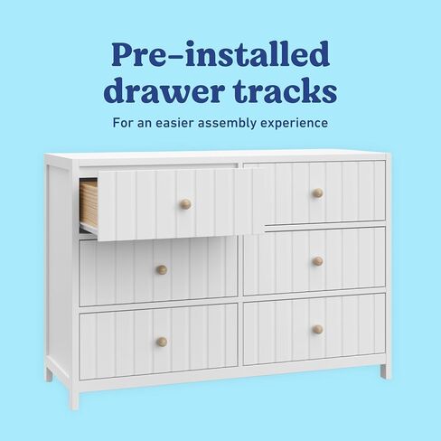 Graco Teddi 6 Drawer Double Dresser, White | GREENGUARD Gold Certified, Interlocking Drawer System, Includes Two Sets of Knobs for Personalization, Kids Bedroom Dresser in Kuwait