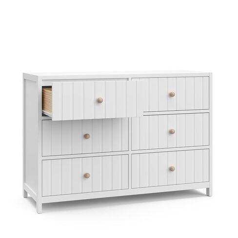 Graco Teddi 6 Drawer Double Dresser, White | GREENGUARD Gold Certified, Interlocking Drawer System, Includes Two Sets of Knobs for Personalization, Kids Bedroom Dresser in Kuwait