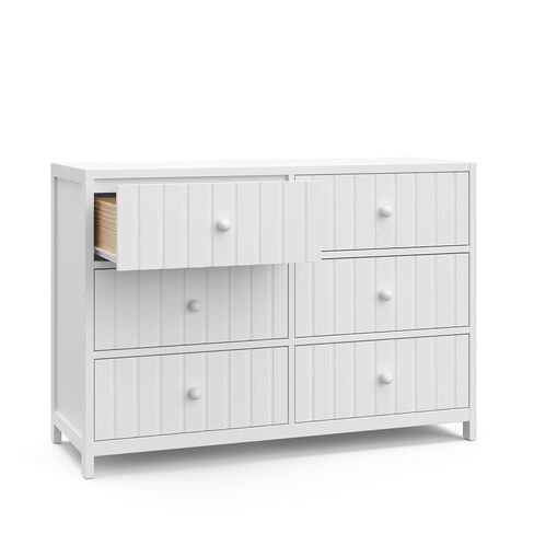 Graco Teddi 6 Drawer Double Dresser, White | GREENGUARD Gold Certified, Interlocking Drawer System, Includes Two Sets of Knobs for Personalization, Kids Bedroom Dresser in Kuwait