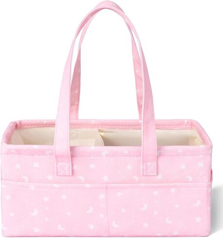 Mr. Pen- Baby Diaper Caddy Organizer, Pink with Star Pattern | Portable Car Caddy for Changing Table and Nursery in Kuwait