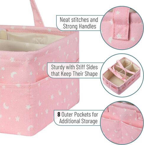 Mr. Pen- Baby Diaper Caddy Organizer, Pink with Star Pattern | Portable Car Caddy for Changing Table and Nursery in Kuwait
