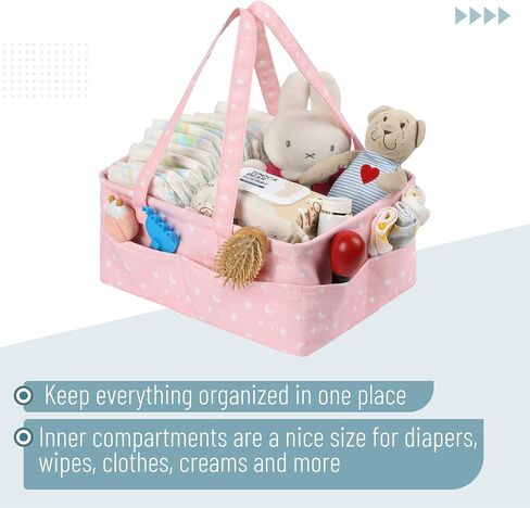 Mr. Pen- Baby Diaper Caddy Organizer, Pink with Star Pattern | Portable Car Caddy for Changing Table and Nursery in Kuwait