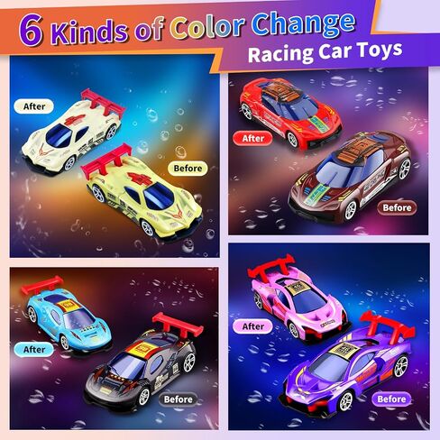 Color Change Race Car Series - 6pcs Mini Color Change Sports Car Toy,Vehicle Bath Toy Set,Bathtub Water Table Toy,for Easter Fillers,Goodie Bags Fillers,Themed Party,Carnival Prize for Kids 3+ in Kuwait