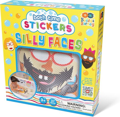 Buddy & Barney: Silly Faces Bath Time Stickers - 36 Reusable Foam Stickers & Mesh Storage Bag, Mix & Match, Fun Tub & Water Toy, Toddlers & Kids Age 3+ in Kuwait