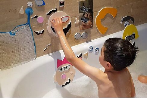 Buddy & Barney: Silly Faces Bath Time Stickers - 36 Reusable Foam Stickers & Mesh Storage Bag, Mix & Match, Fun Tub & Water Toy, Toddlers & Kids Age 3+ in Kuwait
