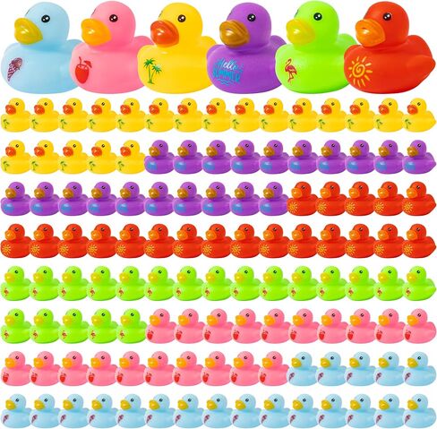 Haooryx Summer Mini Rubber Ducks - 60Pcs Hello Summer Ducky Squeak Bathtub Float Bath Toy Novelty Squeak Duck for Kids Holiday Party Decor Classroom Reward Birthday Gift Baby Shower Party Favor Supply in Kuwait