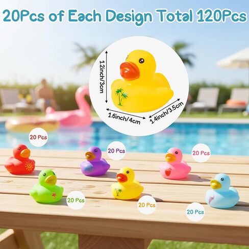 Haooryx Summer Mini Rubber Ducks - 60Pcs Hello Summer Ducky Squeak Bathtub Float Bath Toy Novelty Squeak Duck for Kids Holiday Party Decor Classroom Reward Birthday Gift Baby Shower Party Favor Supply in Kuwait
