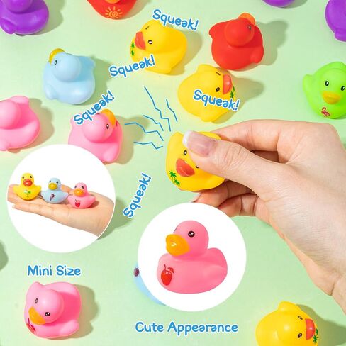 Haooryx Summer Mini Rubber Ducks - 60Pcs Hello Summer Ducky Squeak Bathtub Float Bath Toy Novelty Squeak Duck for Kids Holiday Party Decor Classroom Reward Birthday Gift Baby Shower Party Favor Supply in Kuwait