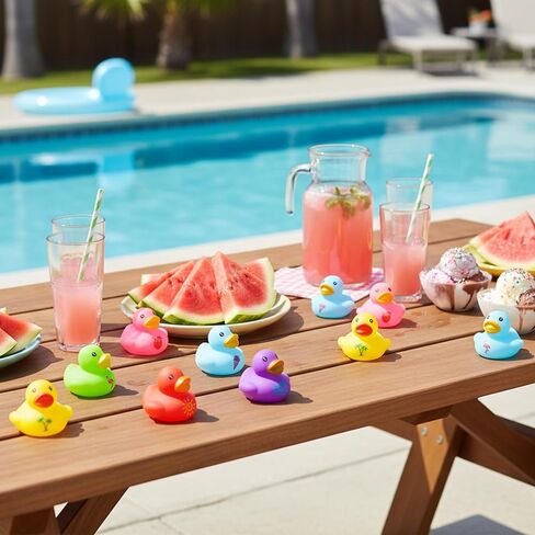 Haooryx Summer Mini Rubber Ducks - 60Pcs Hello Summer Ducky Squeak Bathtub Float Bath Toy Novelty Squeak Duck for Kids Holiday Party Decor Classroom Reward Birthday Gift Baby Shower Party Favor Supply in Kuwait