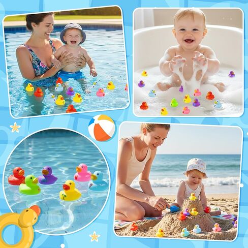 Haooryx Summer Mini Rubber Ducks - 60Pcs Hello Summer Ducky Squeak Bathtub Float Bath Toy Novelty Squeak Duck for Kids Holiday Party Decor Classroom Reward Birthday Gift Baby Shower Party Favor Supply in Kuwait