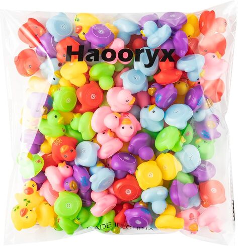 Haooryx Summer Mini Rubber Ducks - 60Pcs Hello Summer Ducky Squeak Bathtub Float Bath Toy Novelty Squeak Duck for Kids Holiday Party Decor Classroom Reward Birthday Gift Baby Shower Party Favor Supply in Kuwait