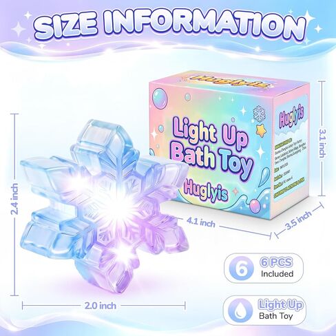6 Pcs Frozen Snowflake Light Up Bath Toys, Mold Free Floating Water Toys | Color changing floating bath toys for baby and toddler water play, shower games, pool time, and bathroom gifts in Kuwait