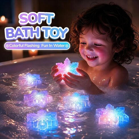 6 Pcs Frozen Snowflake Light Up Bath Toys, Mold Free Floating Water Toys | Color changing floating bath toys for baby and toddler water play, shower games, pool time, and bathroom gifts in Kuwait