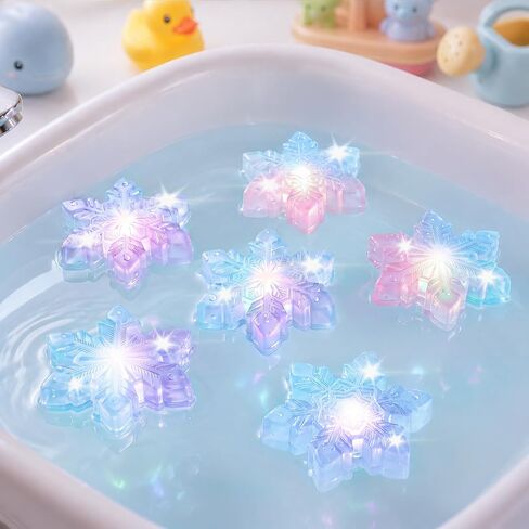 6 Pcs Frozen Snowflake Light Up Bath Toys, Mold Free Floating Water Toys | Color changing floating bath toys for baby and toddler water play, shower games, pool time, and bathroom gifts in Kuwait